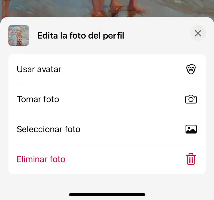 Captura de pantalla de la configuración de WhatsApp “Edita la foto de perfil” en iOS Imagen: Captura de pantalla de la configuración de WhatsApp “Edita la foto de perfil” en iOS