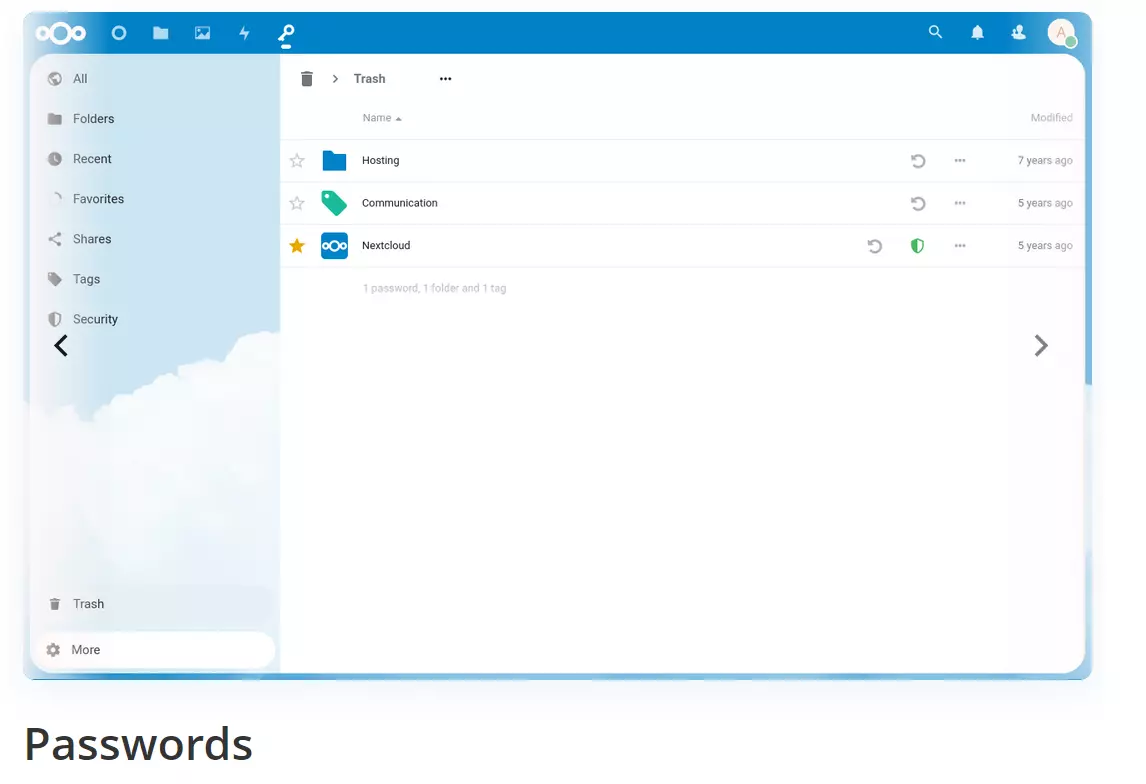 Captura de pantalla de Passwords en la App Store de Nextcloud Captura de pantalla de Passwords en la App Store de Nextcloud