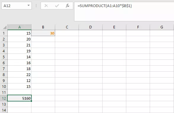 Imagen: Multiplicación en SUMAPRODUCTO con un valor fijo