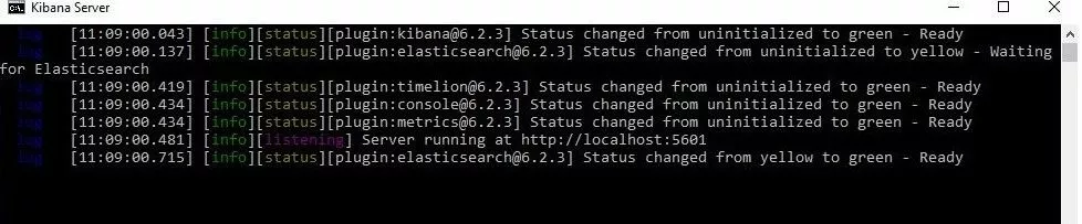 Imagen: Línea de comandos de Windows 10: el servidor Kibana se inicia