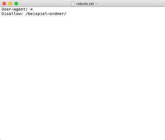 Captura de pantalla de un archivo robots.txt en el que se bloquea el acceso a una carpeta específica Imagen: Captura de pantalla de un archivo robots.txt en el que se bloquea el acceso a una carpeta específica