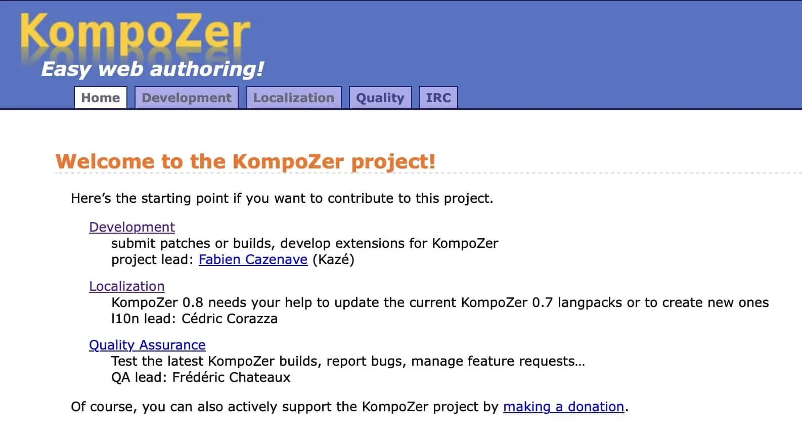 Image: Screenshot of the KompoZer website