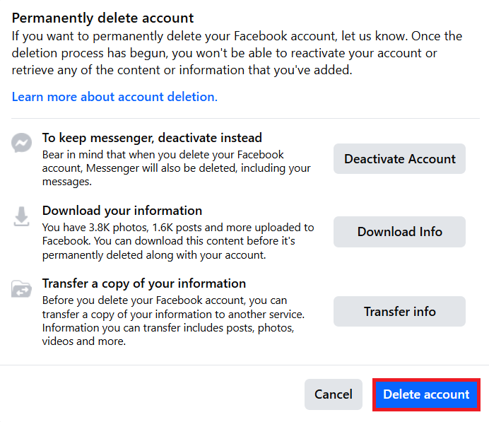 Facebook: Permanently delete account Kuva: Facebook: Permanently delete account