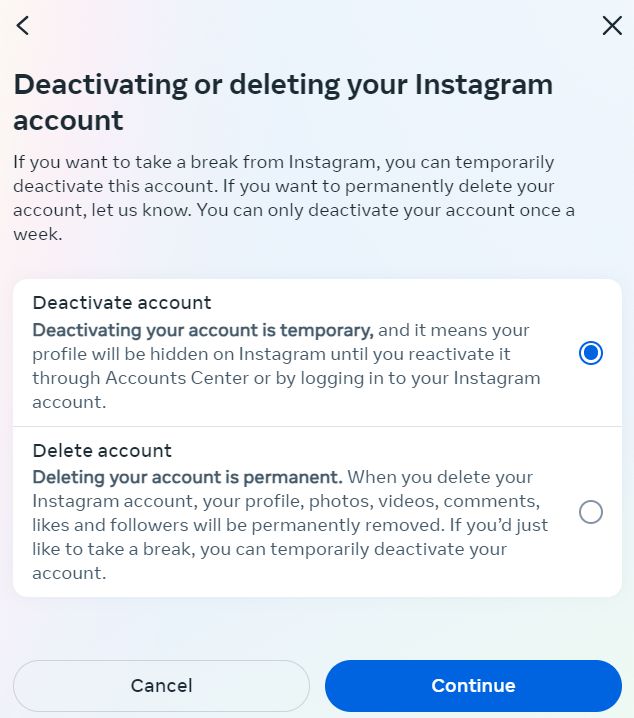 ‘Deactivate account’ Kuva: ‘Deactivate account’