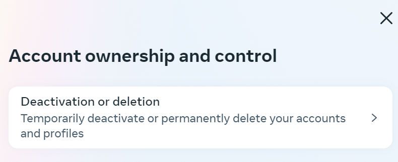 Menu ‘Account ownership and control’ Kuva: Menu ‘Account ownership and control’