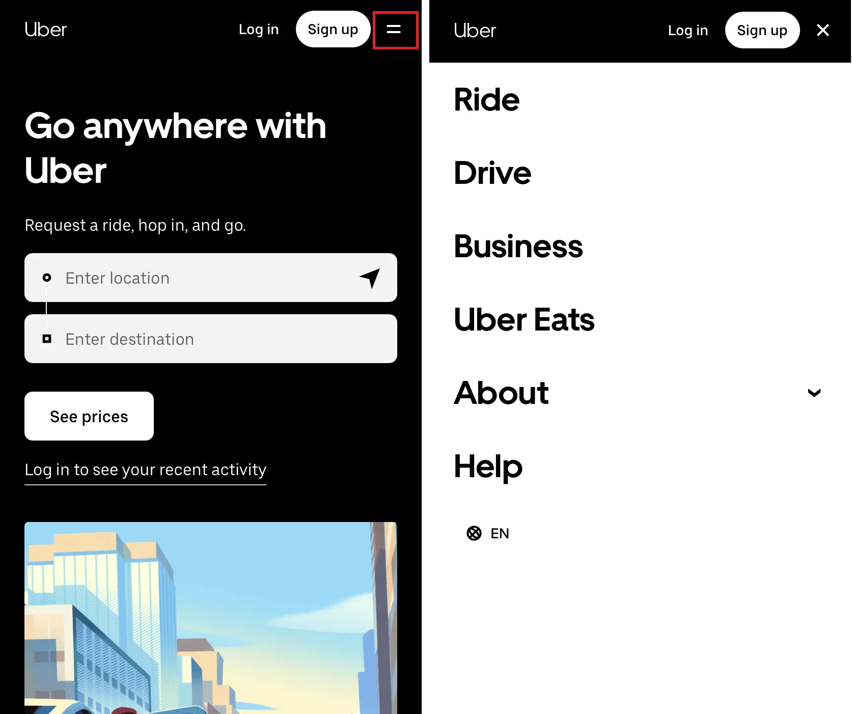 Kuva: Off canvas navigation on Uber