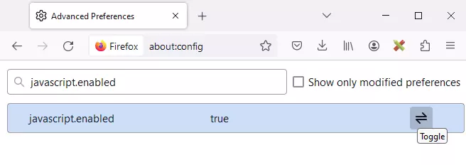 Firefox setting “javascript.enabled” Kuva: Firefox setting “javascript.enabled”