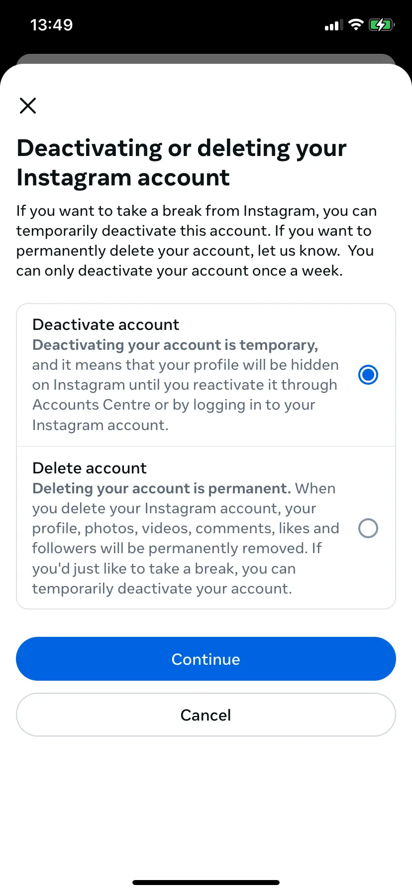 Kuva: Choose ‘Deactivate account’ or ‘Delete account’
