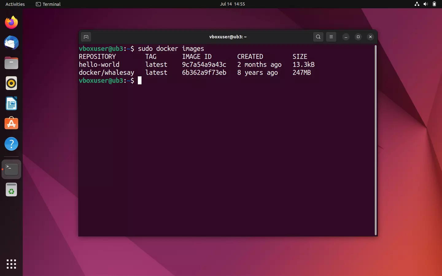 Overview of all images on the local system Kuva: Overview of all images on the local system