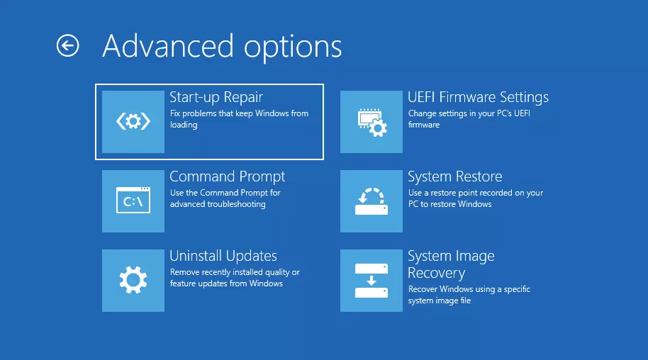 Kuva: Screenshot of advanced options in the Windows 11 troubleshooting environment