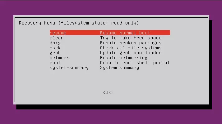 Kuva: GRUB recovery menu
