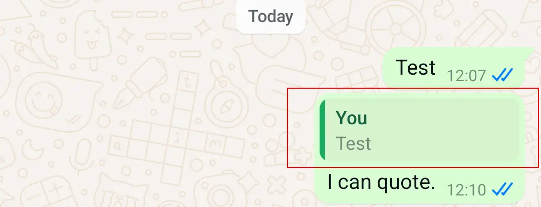Kuva: Android screenshot of a WhatsApp chat with quoted text