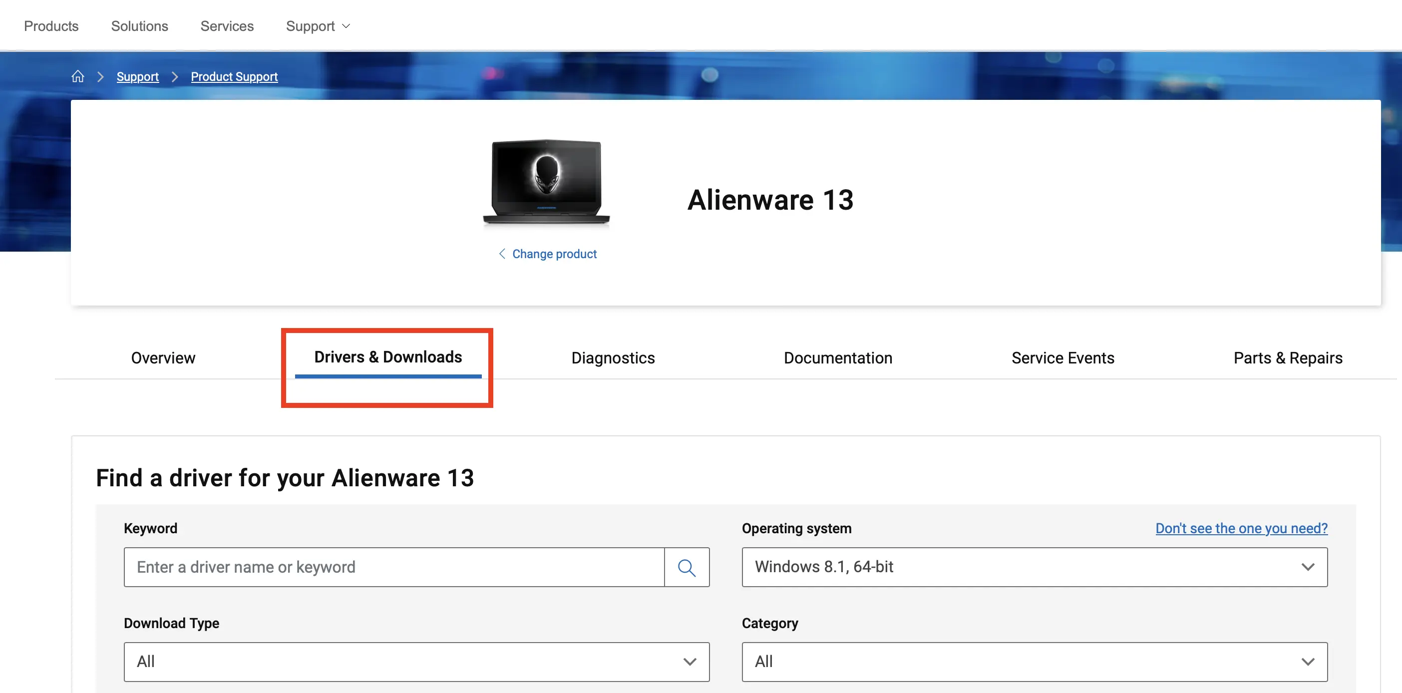 Kuva: Dell website: Searching for a device