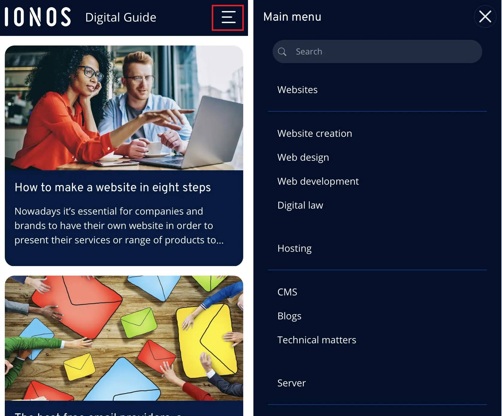 Kuva: List navigation in the IONOS Digital Guide