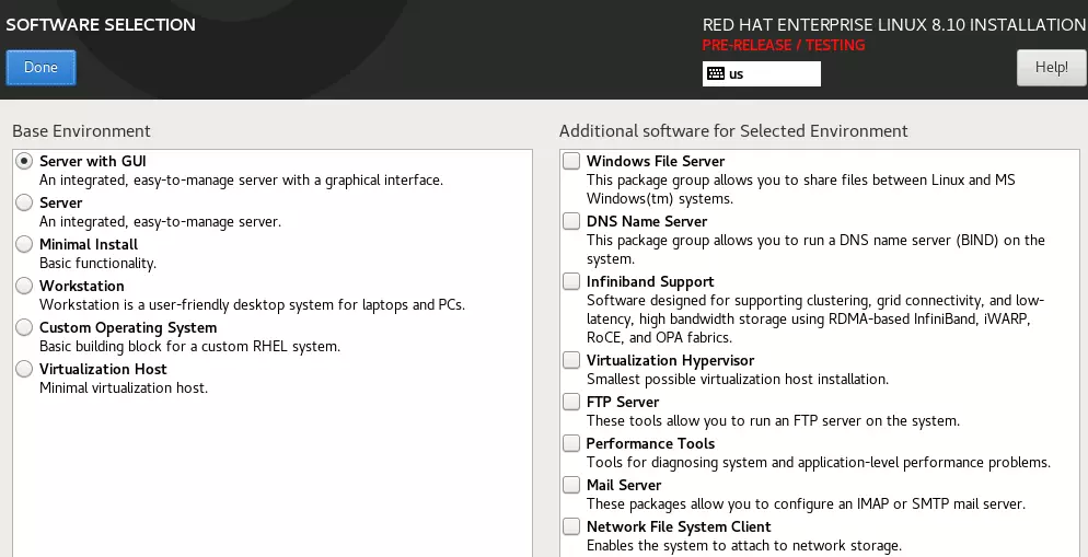 Screenshot of RHEL 8’s software options Kuva: Screenshot of RHEL 8’s software options