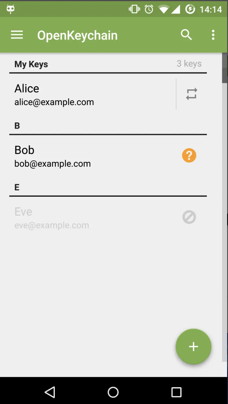Screenshot of the Android app Easy PGP Kuva: Screenshot of the Android app Easy PGP