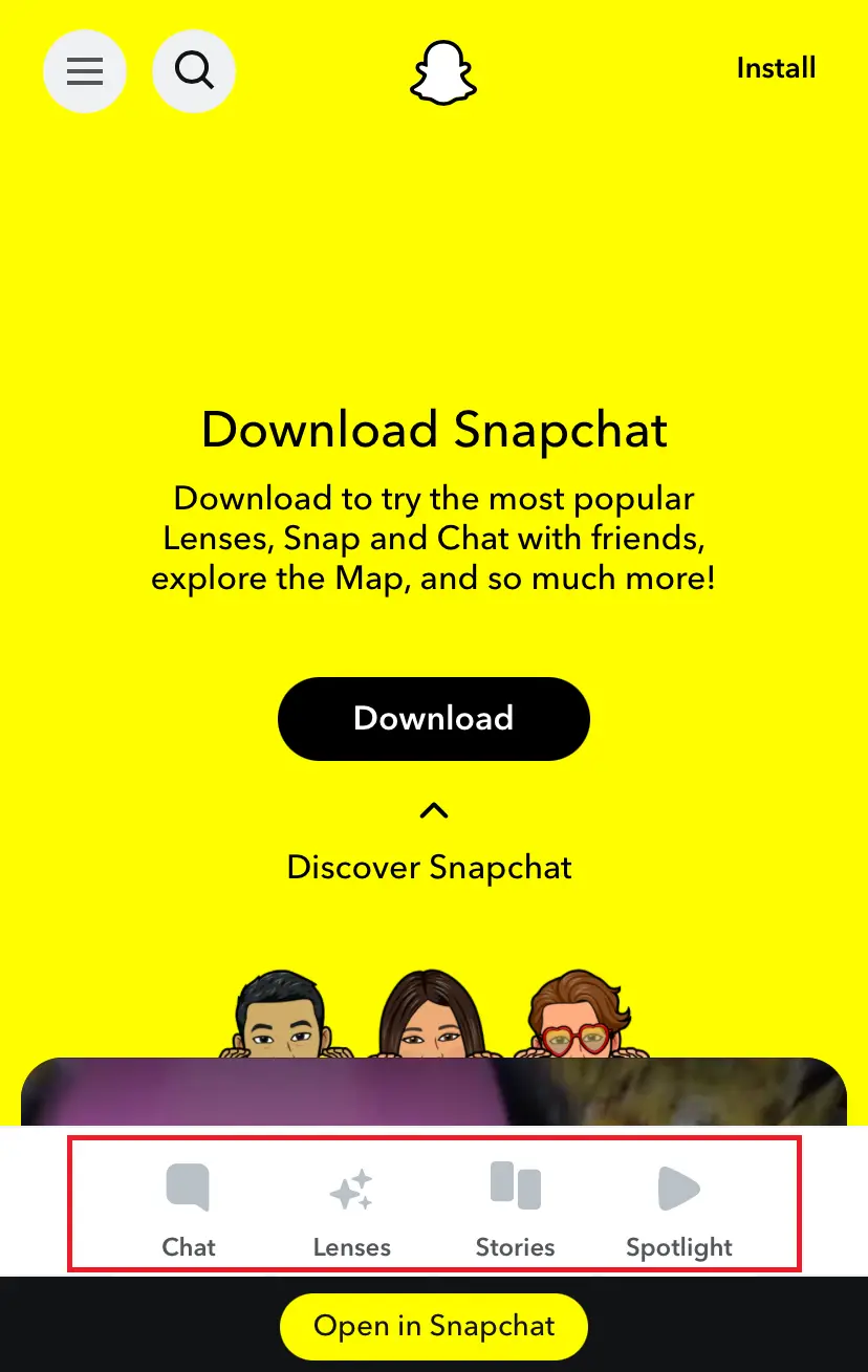 Kuva: Bottom navigation bar on Snapchat