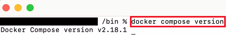 Screenshot of the Mac terminal after running docker compose version Kuva: Screenshot of the Mac terminal after running docker compose version