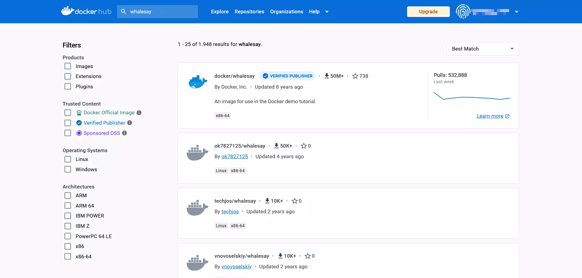 The search function in Docker hub Kuva: The search function in Docker hub