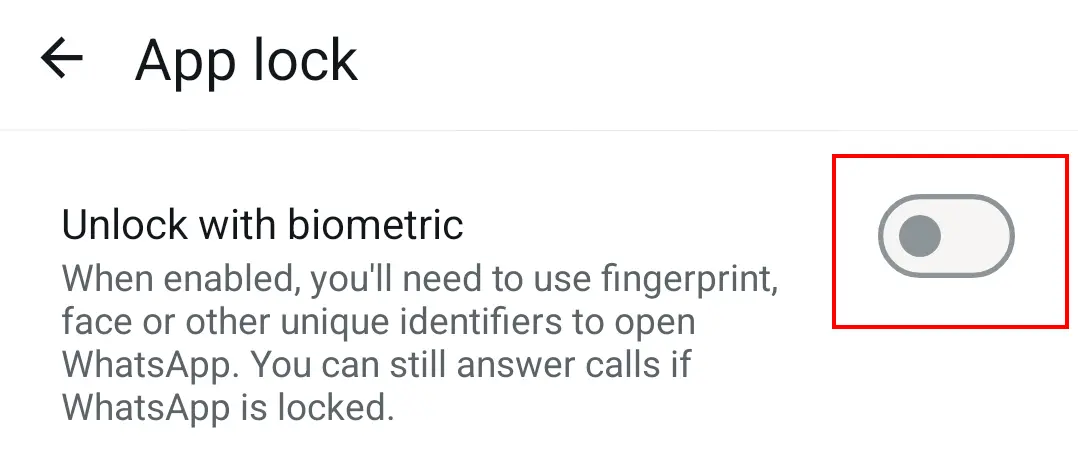 Kuva: Android screenshot of the screen lock option in WhatsApp