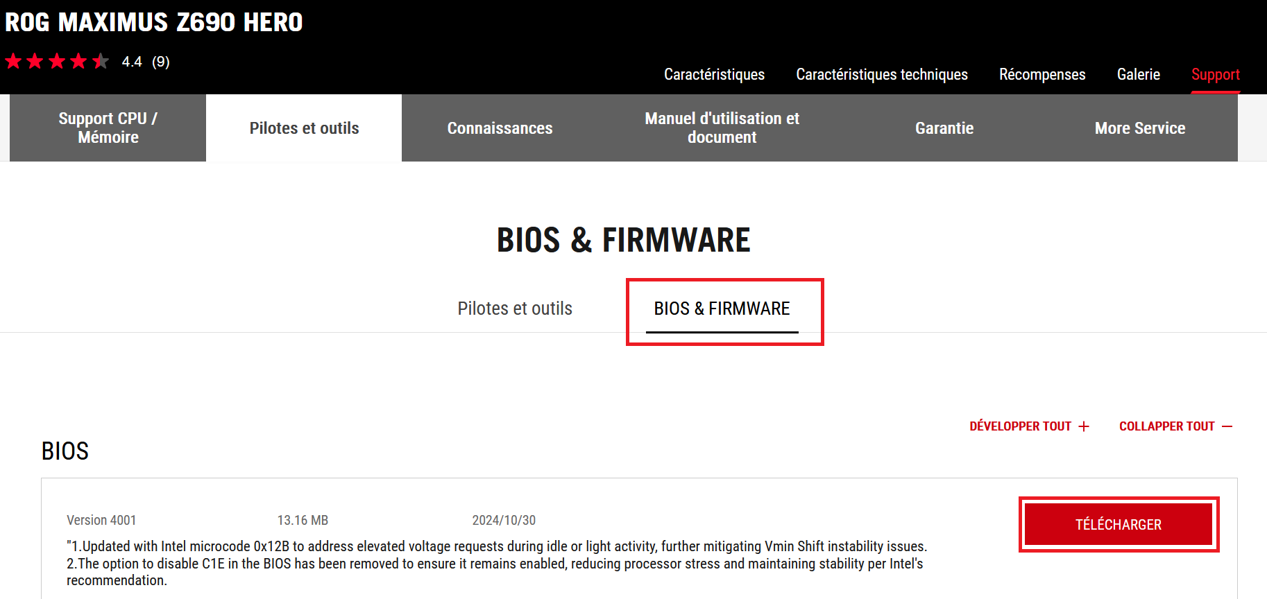 Site Web ASUS : télécharger la dernière version du BIOS Image: Site Web ASUS : télécharger la dernière version du BIOS