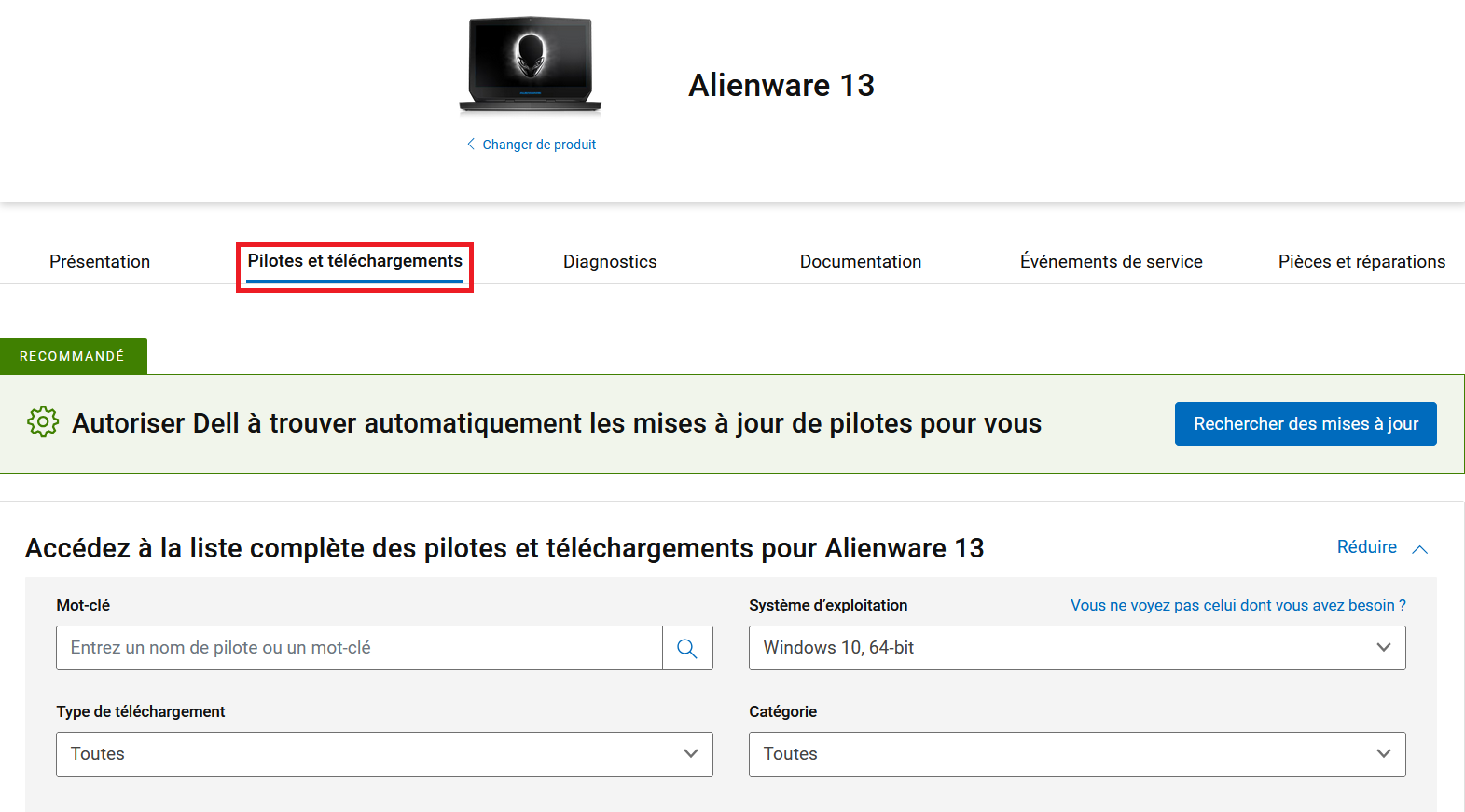 Site Web Dell : rechercher un produit Image: Site Web Dell : rechercher un produit