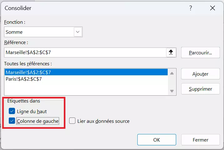 Image: Ajouter le contenu du tableau aux références existantes