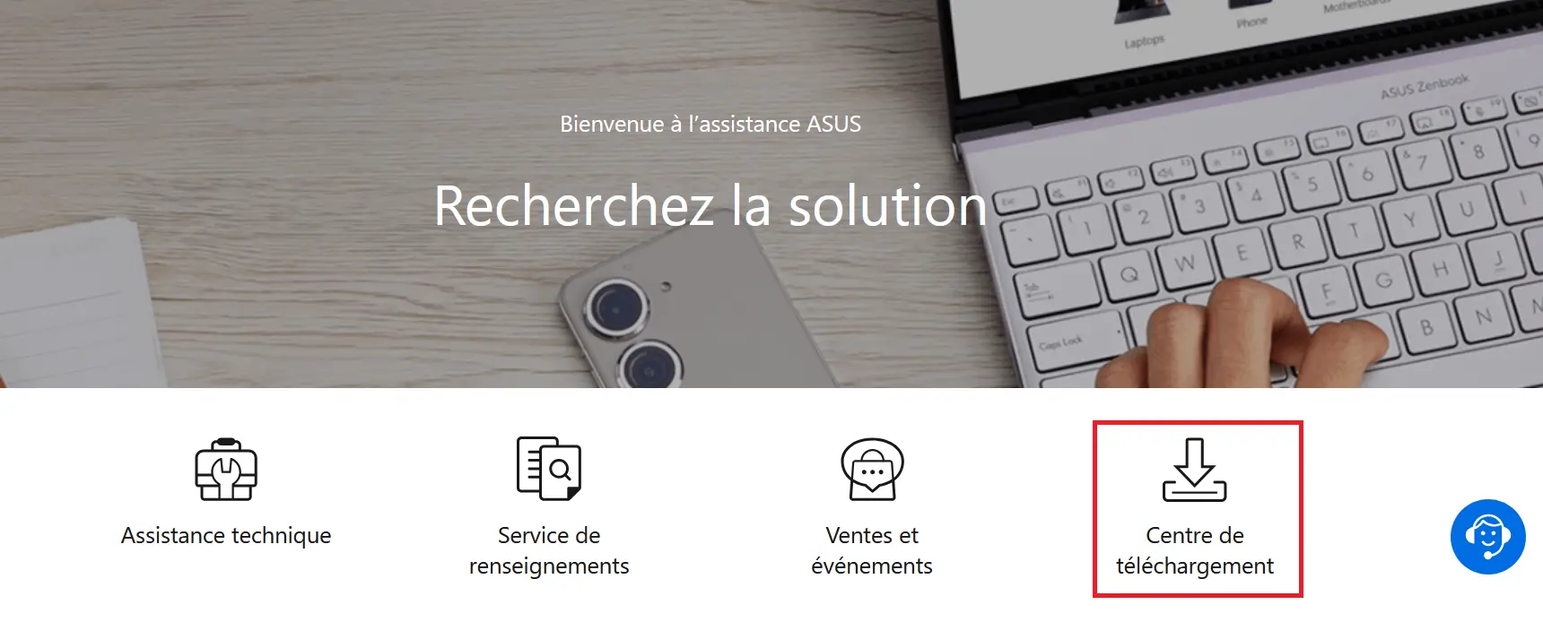 Image: Capture d’écran du Site Web ASUS : centre de téléchargement