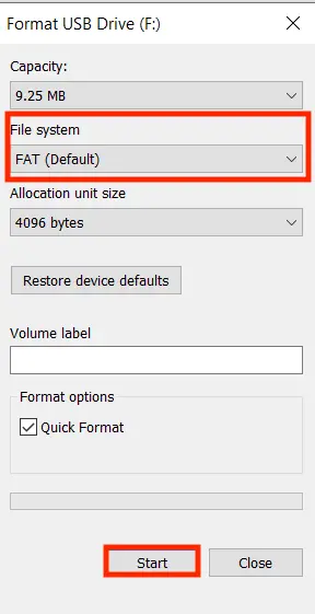 Image: Formater la clé USB