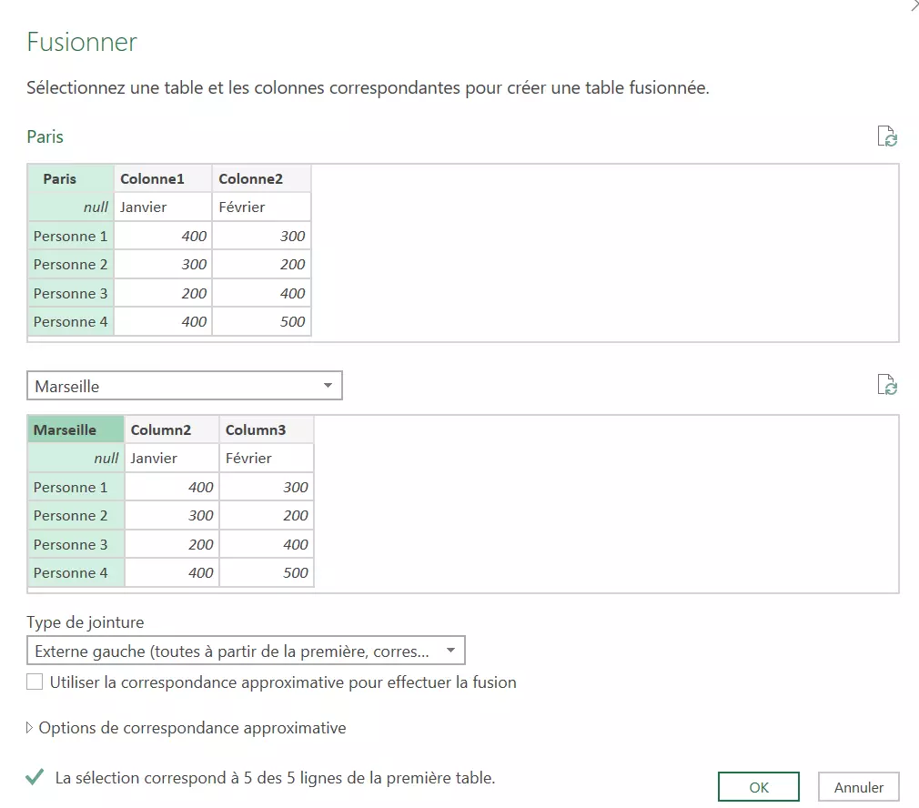 Image: Sélectionner la ou les colonnes correspondantes