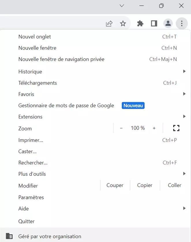 Image: Capture d’écran du menu déroulant du navigateur Chrome