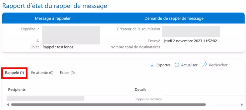 Rapport sur le succès d’un rappel Image: Rapport sur le succès d’un rappel