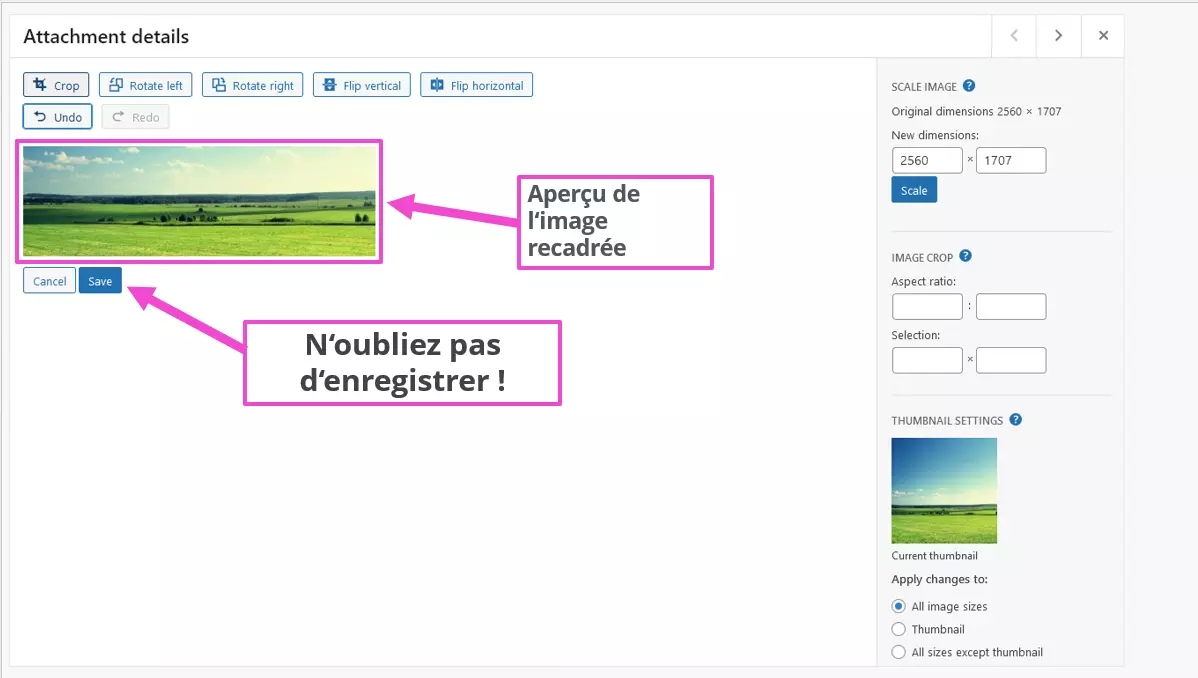Image: Sauvegarder une image redimensionnée dans la bibliothèque WordPress