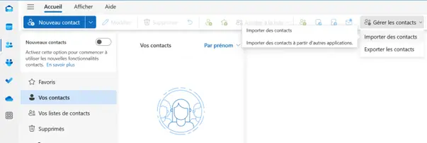 Image: Outlook sur le Web : import des contacts