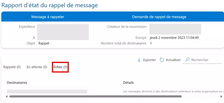 Rapport sur l’échec d’un rappel Image: Rapport sur l’échec d’un rappel