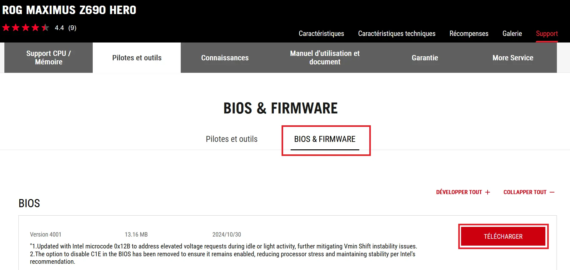 Image: Site Web ASUS : télécharger la dernière version du BIOS