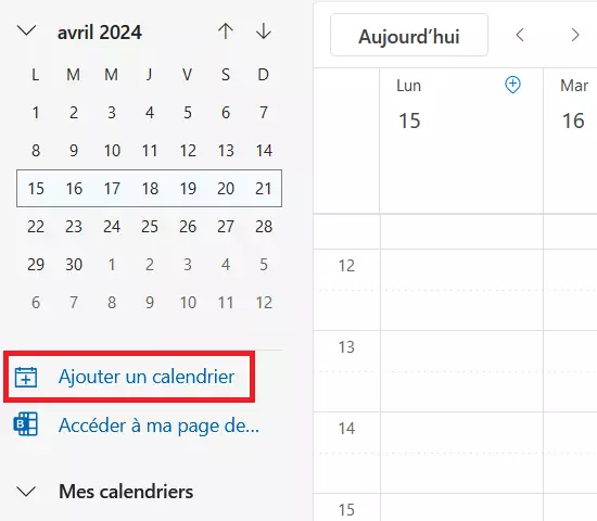 Image: Application Web Outlook : ajouter un calendrier