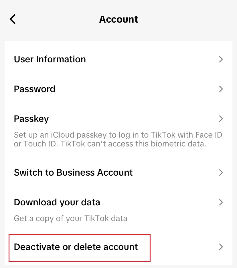 Image: Menu TikTok « Compte »