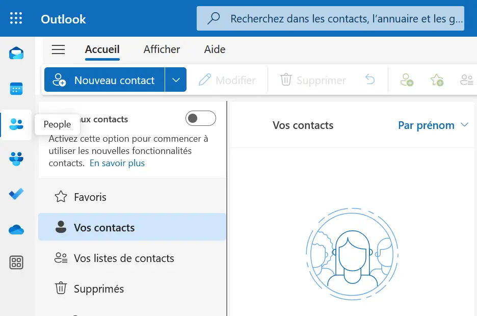 Image: Outlook sur le Web : contacts