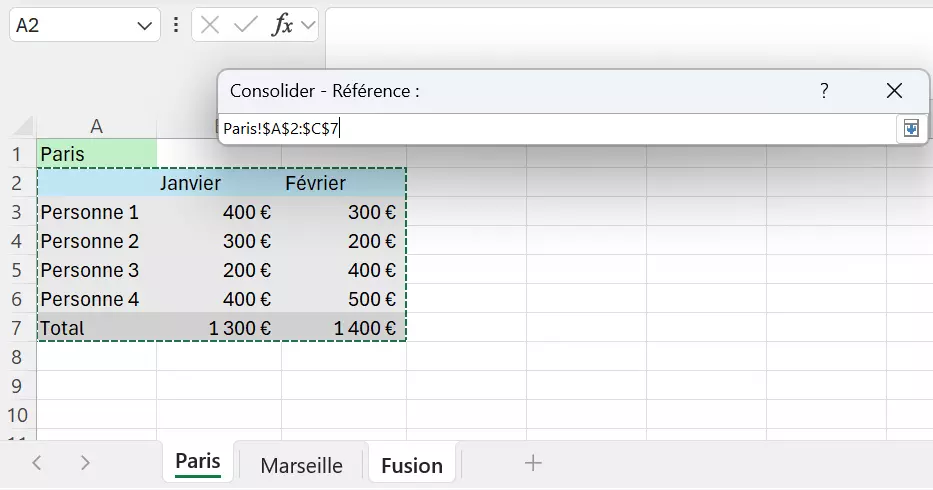 Image: Marquer les contenus de tableau à fusionner