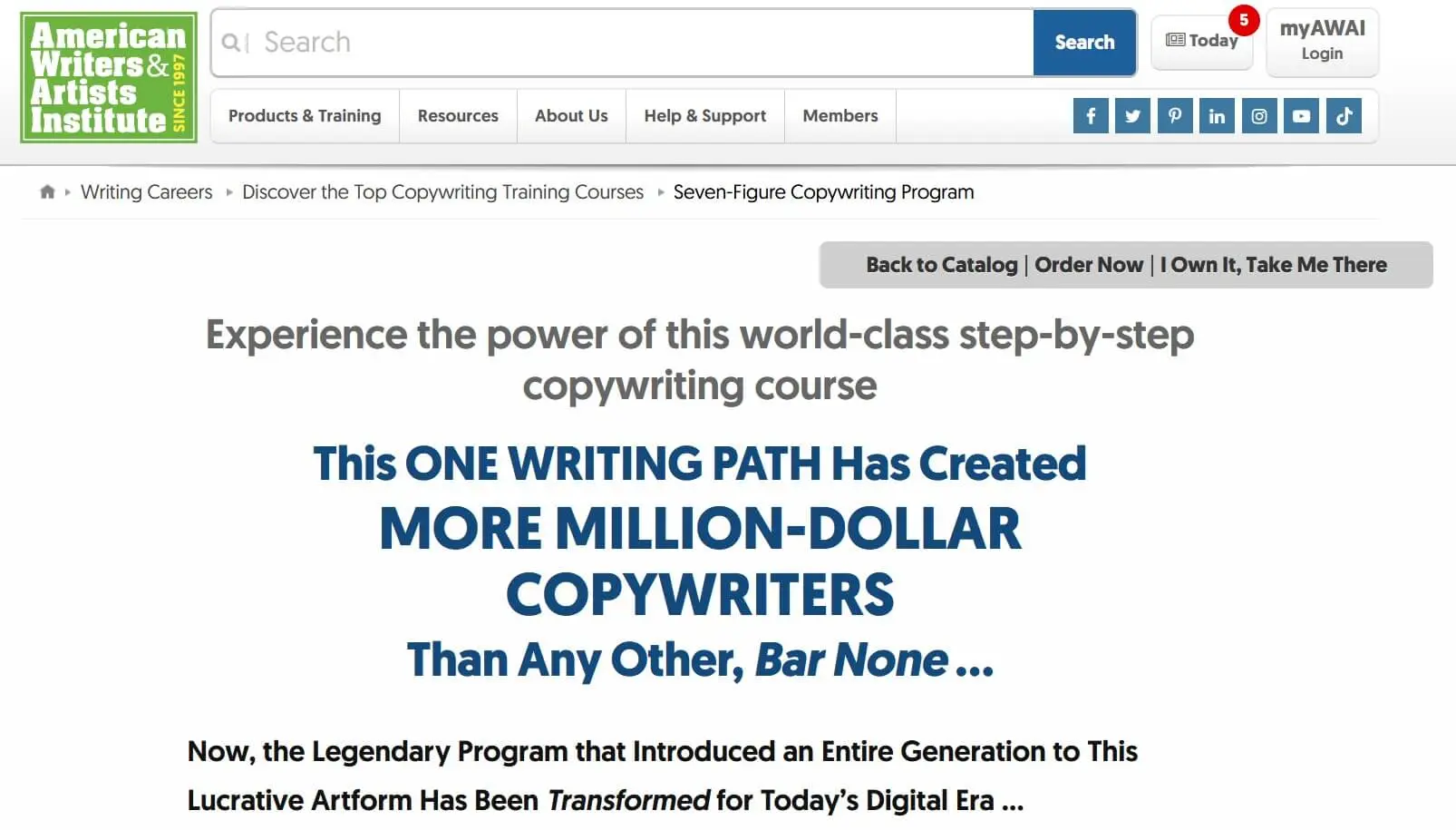 Image: Landing page de l’AWAI pour un cours en ligne