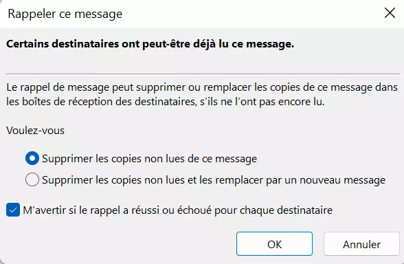 Image: Choix du menu de la fonction de rappel