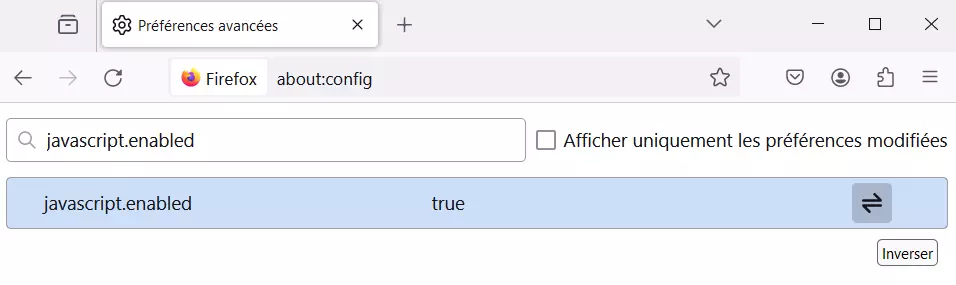 Image: Paramètre Firefox « javascript.enabled »