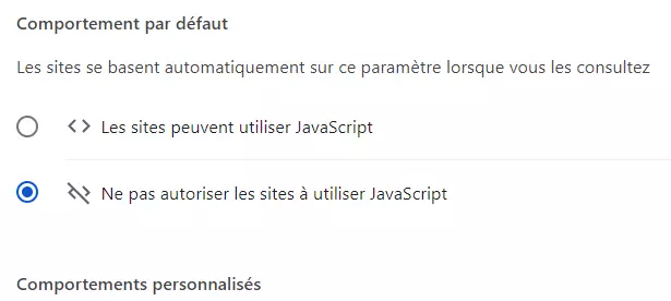 Image: Google Chrome : paramètres JavaScript