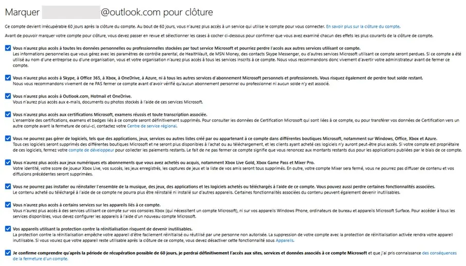 Image: Suite de la procédure de fermeture du compte