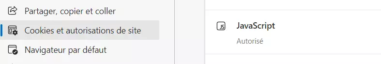 Image: Entrée du menu JavaScript dans Edge