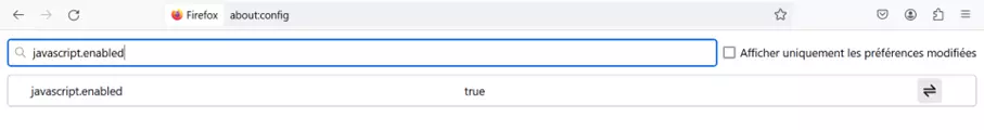 Image: Capture d’écran de l’activation de JavaScript dans Firefox