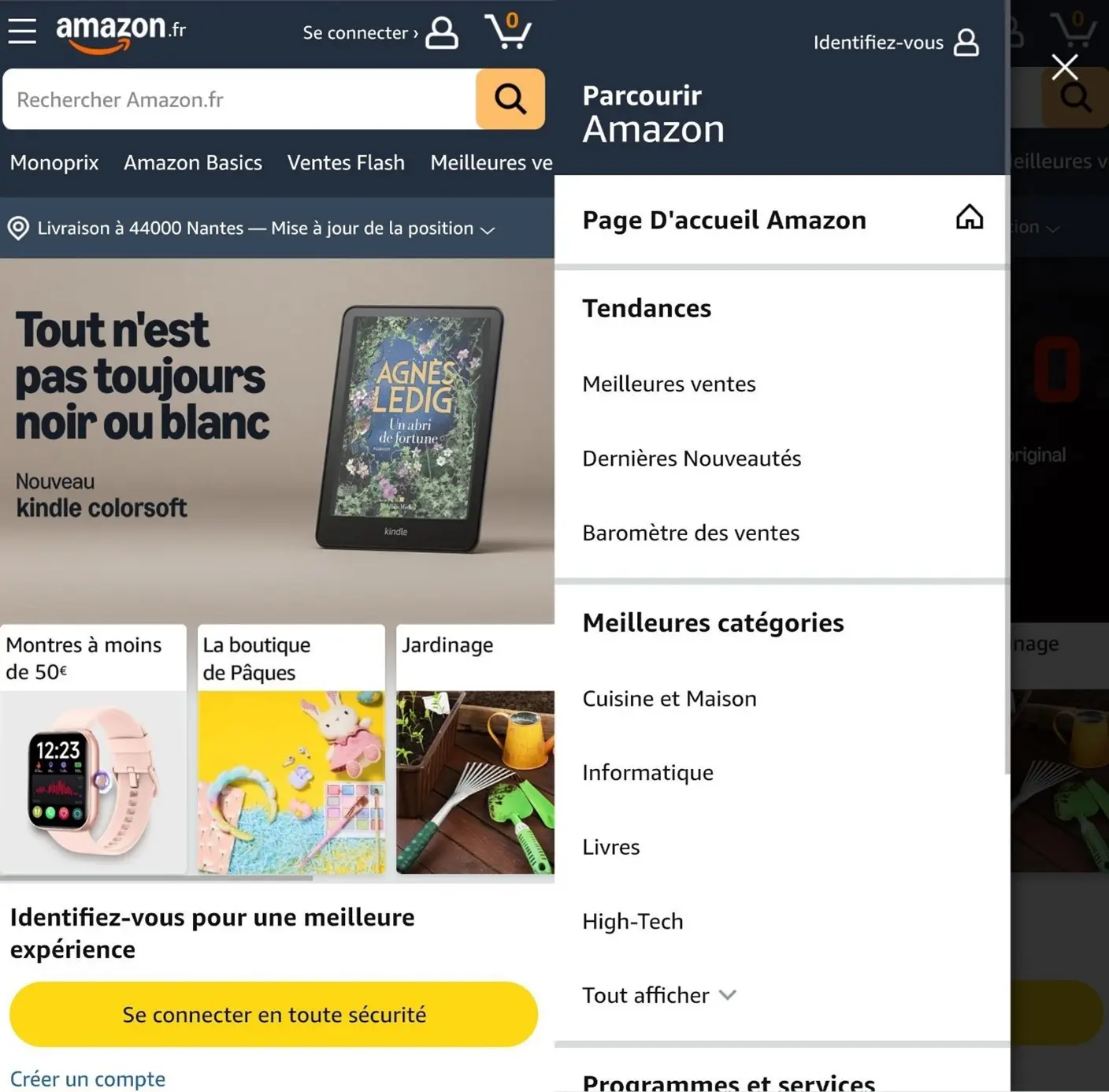 Image: Navigation via un menu déroulant sur Amazon.fr