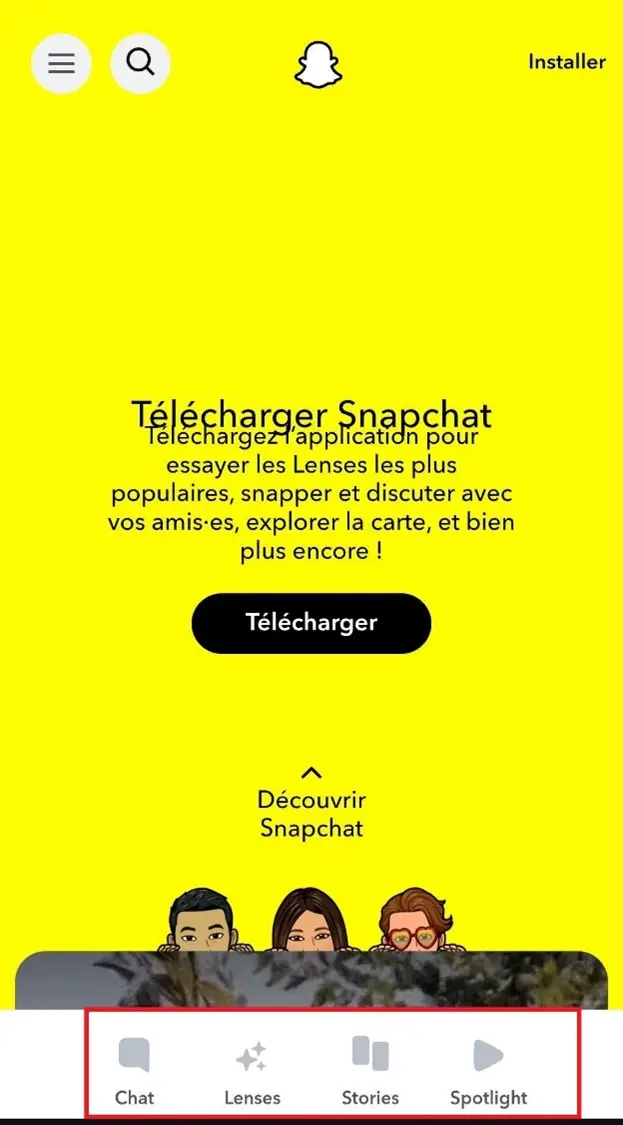 Image: Barre de navigation inférieure de Snapchat