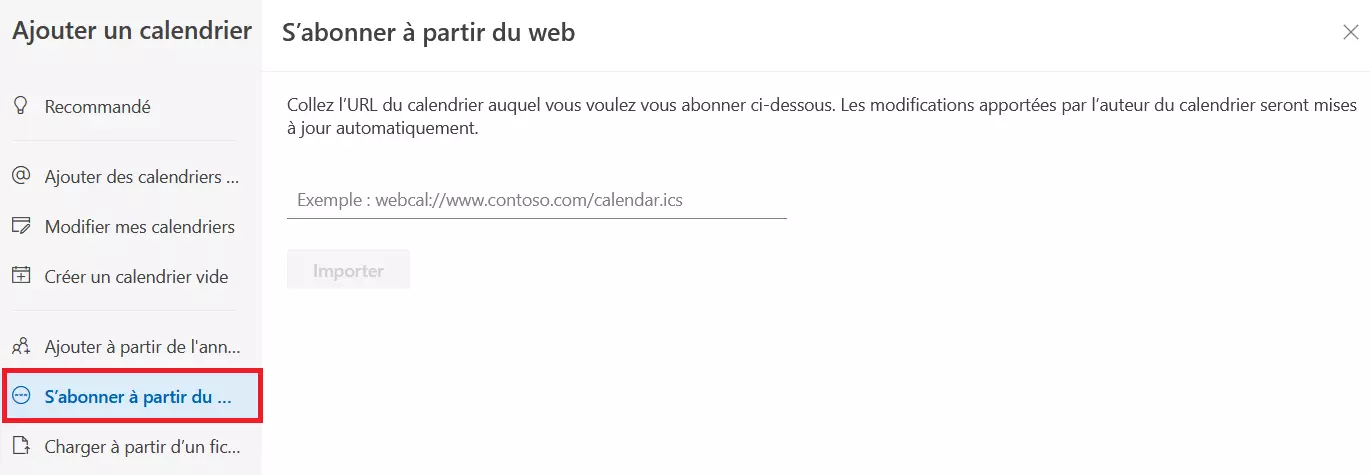 Image: OWA : ajouter un fichier de calendrier à partir d’Internet